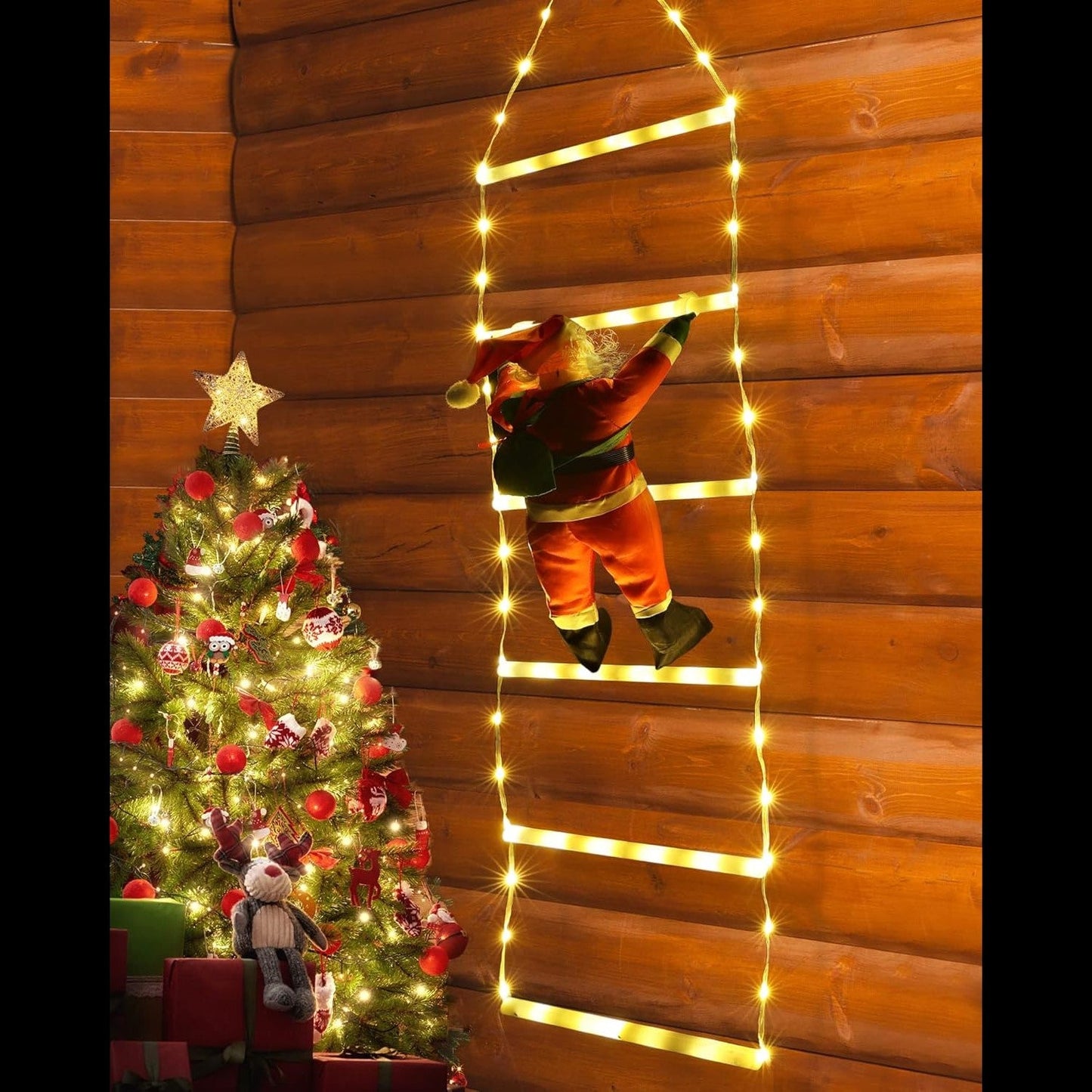 11 ft Santa Claus Ladder Lights, Christmas Lights, Outdoor Ladder Lights