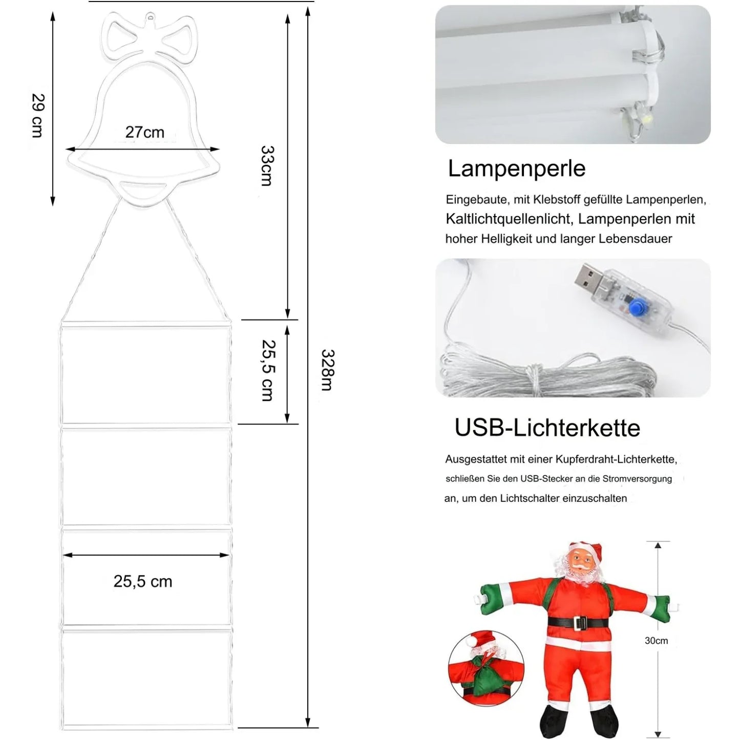 11 ft Santa Claus Ladder Lights, Christmas Lights, Outdoor Ladder Lights